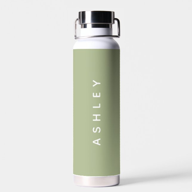 Pastel Green Personalized Name Custom Chic Water Bottle (Back)