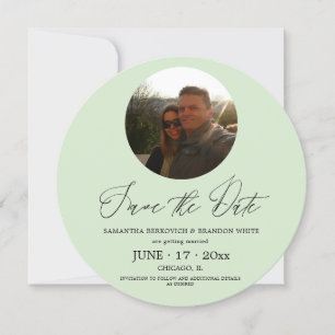 Pastel Green Photo Save the date Round Invitation