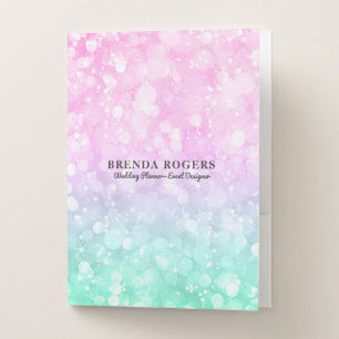 Pastel Green & Pink Glam Bokeh Glitter & Sparkles Pocket Folder