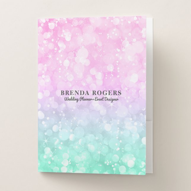 Pastel Green & Pink Glam Bokeh Glitter & Sparkles Pocket Folder (Front)