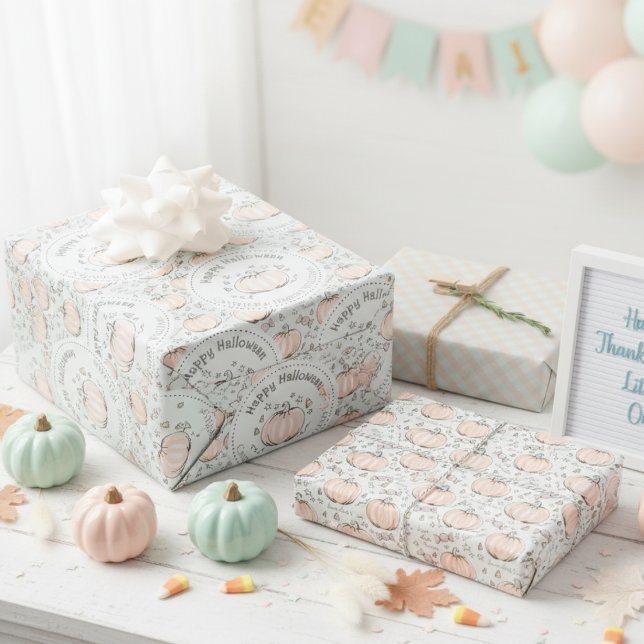 Pastel Green Pumpkin Mom to Be Congratulations Wrapping Paper Sheets (Cute Pastel Green Congratulations Little Pumpkin Thanksgiving Baby Shower Wrapping Paper for Her)