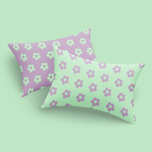 Pastel Green Purple Girly Reversable Flower Print Pillow Case