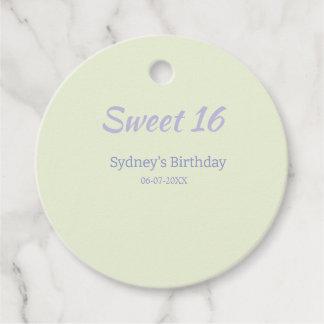 Pastel green purple sweet 16th birthday name bold favor tags
