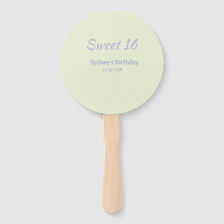 Pastel green purple sweet 16th birthday name bold hand fan