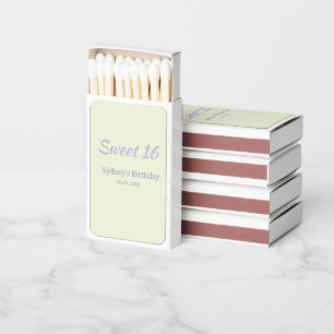 Pastel green purple sweet 16th birthday name bold matchboxes