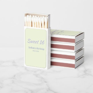 Pastel green purple sweet 16th birthday name bold matchboxes