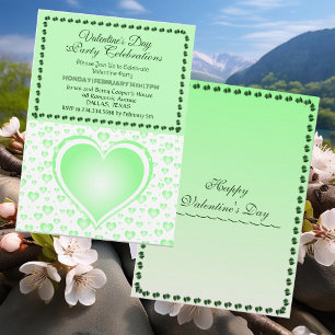 Pastel Green Raining Hearts Valentine's Day Party Invitation