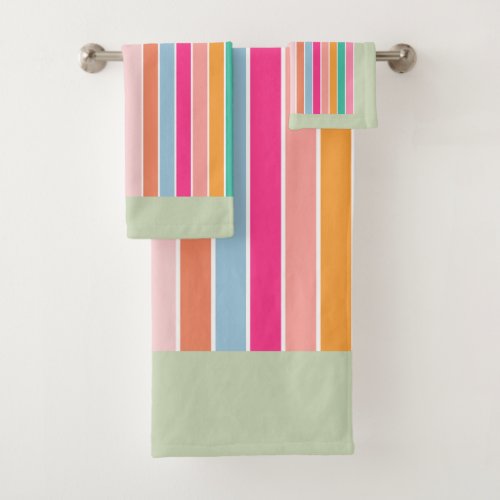 Pastel Green Retro Rainbow Bath Towel Set