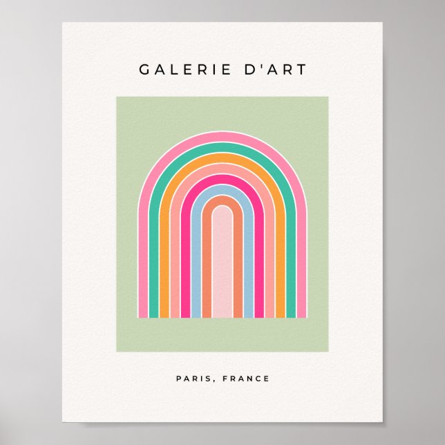 Pastel Green Retro Rainbow Poster (Front)