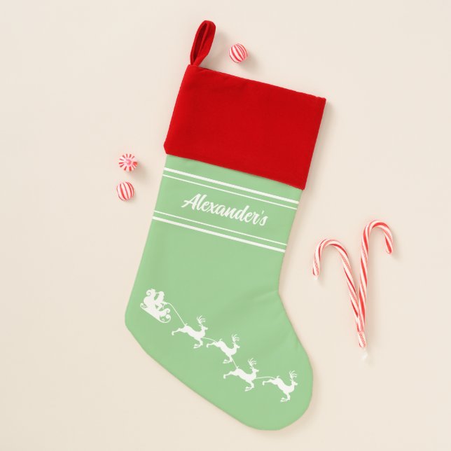 Pastel Green Retro Santa and Reindeer Christmas Stocking (Front)