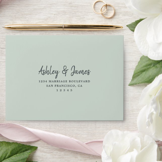 Pastel Green Self-Addressed RSVP Envelope (Wedding)