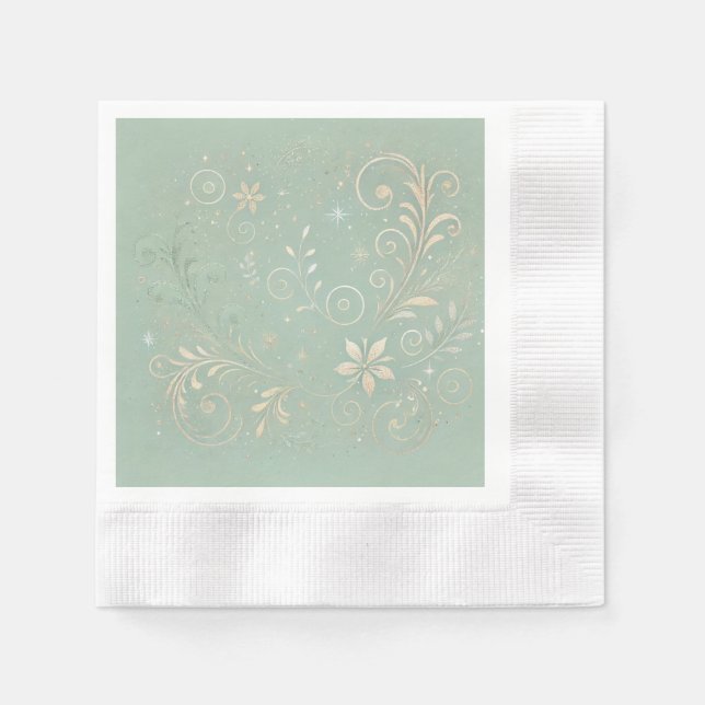 Pastel Green Shade Floral Motif Napkins (Front)