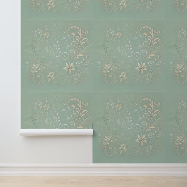 Pastel Green Shade Floral Motif Wallpaper (Application)