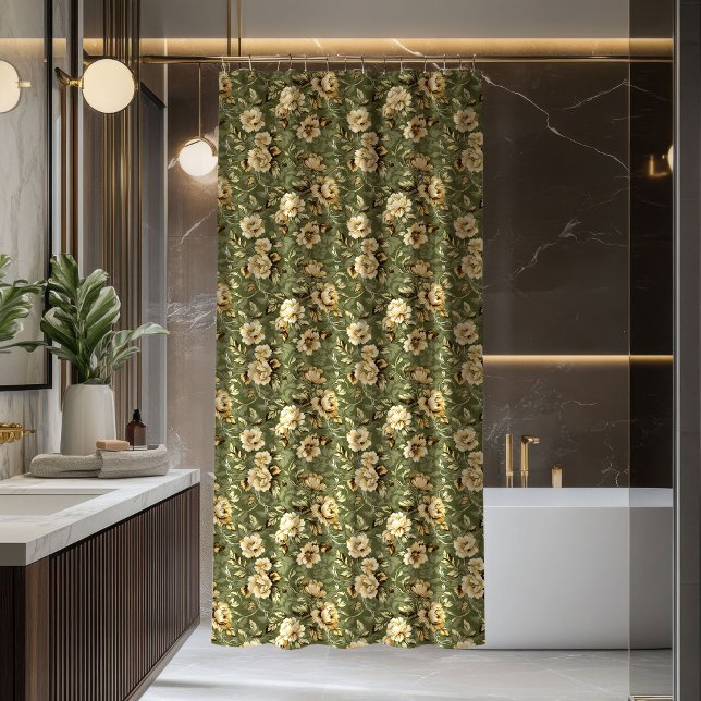 Pastel Green Shower Curtain Elegant Gold Blooms (Pastel Green Shower Curtain Elegant Gold Blooms)