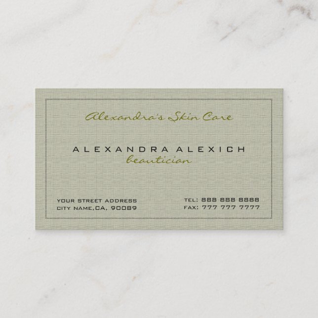 Pastel Green Simple Linen Texture Business Card (Front)