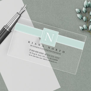 Pastel Green Stripe Monogram ID1316 Clear Business Cards