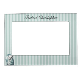 PASTEL GREEN STRIPES WITH CUTE TEDDY BEAR MAGNETIC FRAME
