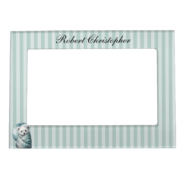 PASTEL GREEN STRIPES WITH CUTE TEDDY BEAR MAGNETIC FRAME (Front)