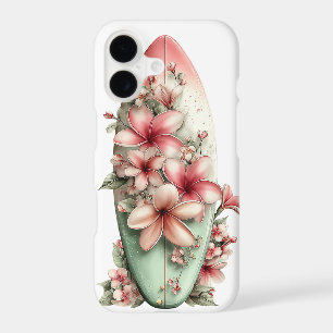 PASTEL GREEN SUMMER SURFBOARD & HIBISCUS FLOWERS iPhone 17 CASE