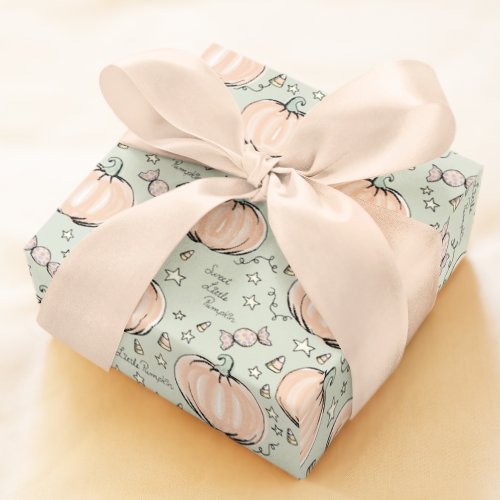 Pastel Green Sweet Little Pumpkin Baby Wrapping Paper