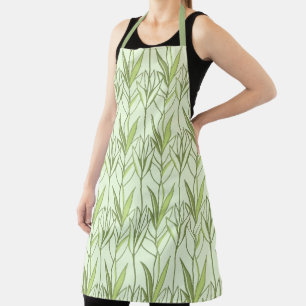 Pastel Green Tropical Foliage Nature Deco Pattern Apron