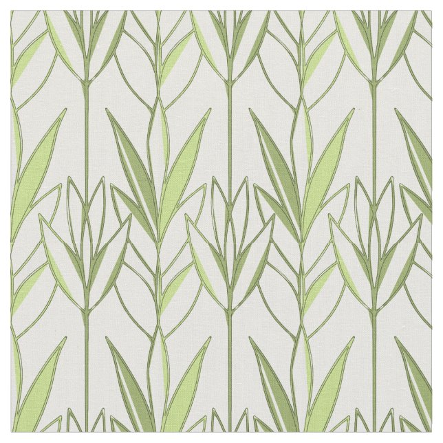  Pastel Green Tropical Foliage Nature Deco Pattern Fabric (Close Up)