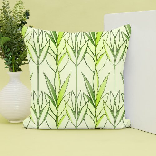  Pastel Green Tropical Foliage Nature Deco Pattern Throw Pillow