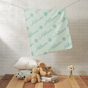 Pastel Green Turquoise Feminine Custom Name Baby Blanket
