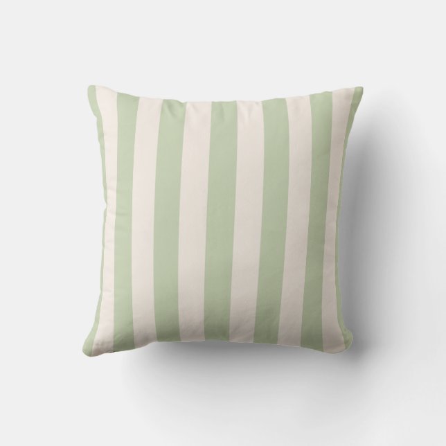 Pastel Green Vertical Stripes Throw Pillow (Back)