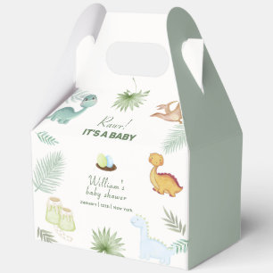 Pastel Green Volcano Tropical Dinosaur Baby Shower Favor Boxes