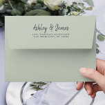 Pastel Green Wedding Return Address Envelope<br><div class="desc">Chic, modern and simple wedding return address envelope with your names in off-black elegant handwritten script calligraphy on a pastel green background. Simply add your names and address. Exclusively designed for you by Happy Dolphin Studio. This beautiful wedding envelope is part of the 'dusty rose floral' wedding collection in our...</div>
