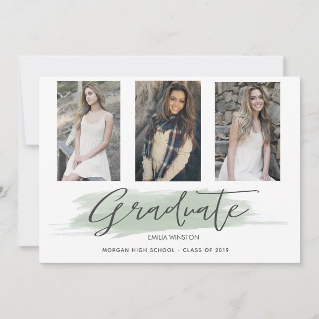 Pastel Green Whimsical ⎢Graduation Photo Card (Front)