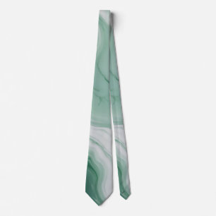Pastel Green, White Abstract Marble Pattern  Neck Tie