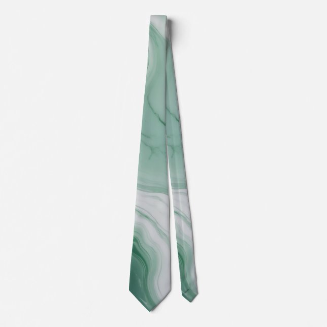Pastel Green, White Abstract Marble Pattern  Neck Tie (Front)