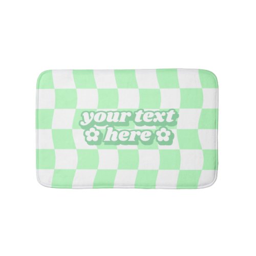 Pastel Green White Checkerboard Pattern Slogan Bath Mat