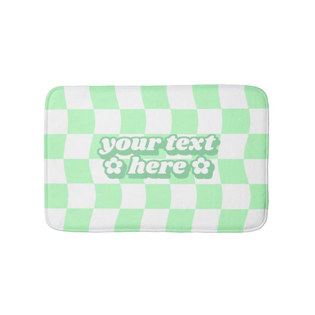 Pastel Green White Checkerboard Pattern Slogan Bath Mat (Front)