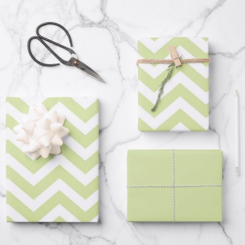 Pastel Green  White Chevron Wedding Birthday Wrapping Paper Sheets
