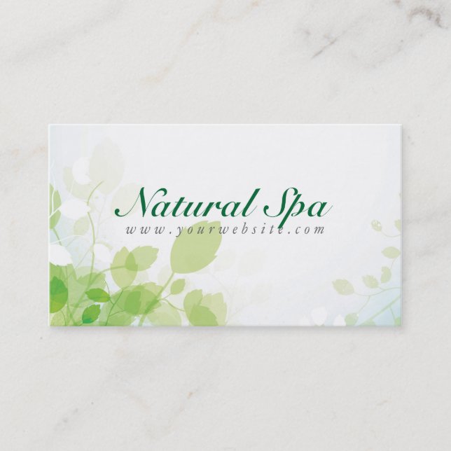 Pastel Green & White Nature Design Natural Spa Business Card (Front)
