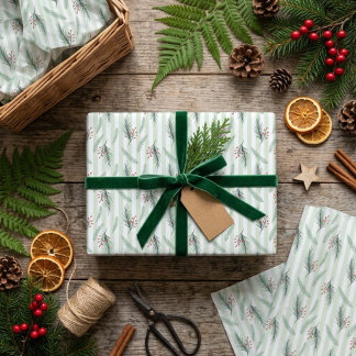 Pastel Green Winter Botanical Holiday Christmas Tissue Paper
