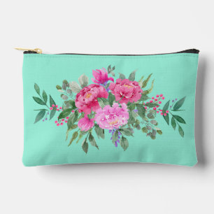 Pastel Green with Pink Roses Accessory Pouch