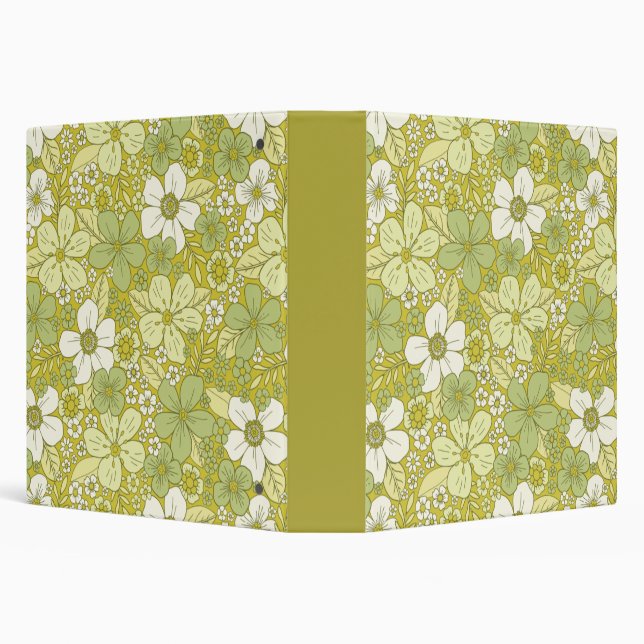 Pastel Green & Yellow Flower Pattern 3 Ring Binder (Background)