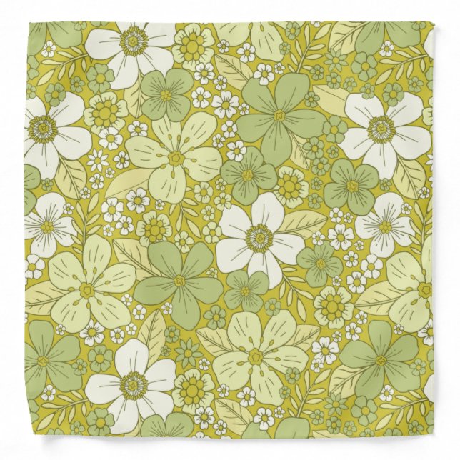 Pastel Green & Yellow Flower Pattern Bandana (Front)