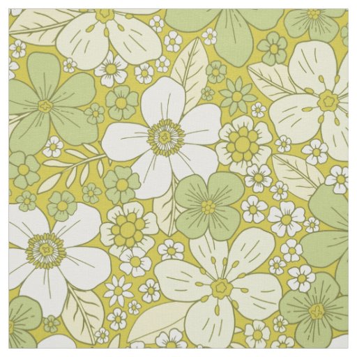 Pastel Green & Yellow Flower Pattern Fabric
