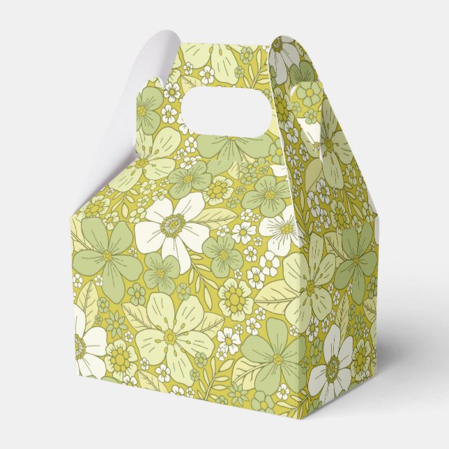 Pastel Green & Yellow Flower Pattern Favor Boxes (Front Side)
