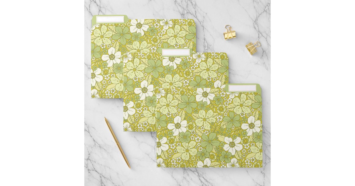 Pastel Green & Yellow Flower Pattern File Folder | Zazzle