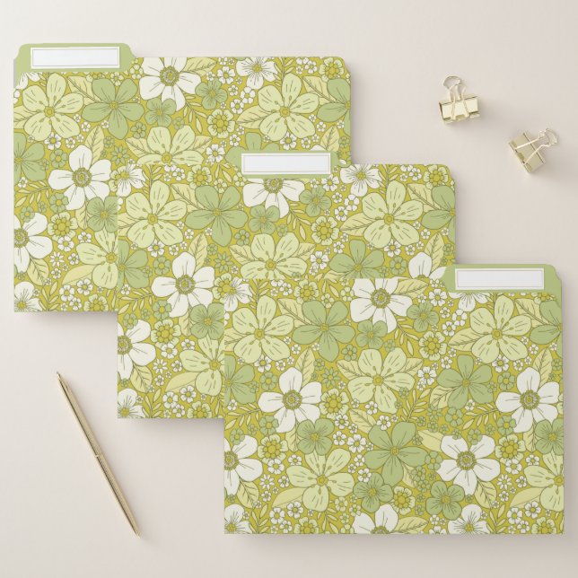 Pastel Green & Yellow Flower Pattern File Folder (Set)