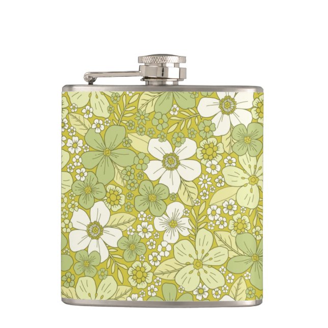 Pastel Green & Yellow Flower Pattern Flask (Front)