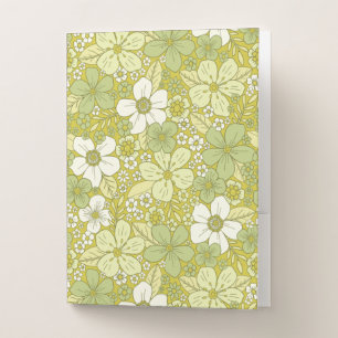 Pastel Green & Yellow Flower Pattern Pocket Folder