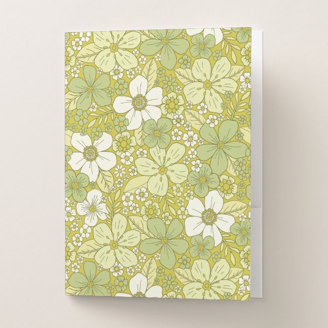 Pastel Green & Yellow Flower Pattern Pocket Folder (Front)