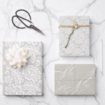 Pastel Grey Lace Script Calligraphy Wedding Wrapping Paper Sheets<br><div class="desc">A trio of wrapping sheets for Weddings and Bridal Shower events. See our collection for more great gift wrapping ideas. Pastel Grey Lace Script Calligraphy Wedding Wrapping Paper Sheets.</div>